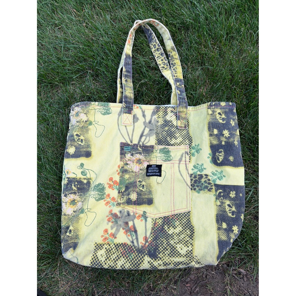 BDG Urban Outfitters Mixed Print Denim Tote Bag Yellow Floral Leopard Patchwork